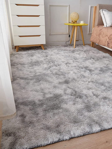 1pc Fluffy Plush Bedroom Living Room Carpet, Ultra Soft Tie-Dye Light Gray Plush Rug, Modern Home Decor, Room Decoration
